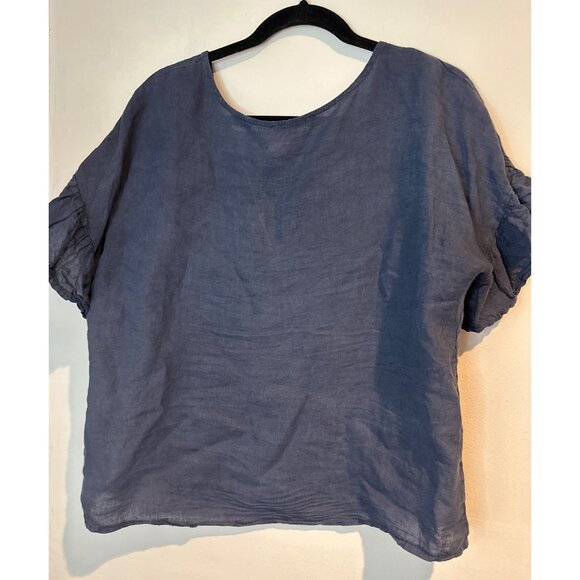 Elena Baldi Boxy Top Small Blue Minimalist Artsy Oversized Linen Feel Coastal - Picture 5 of 7